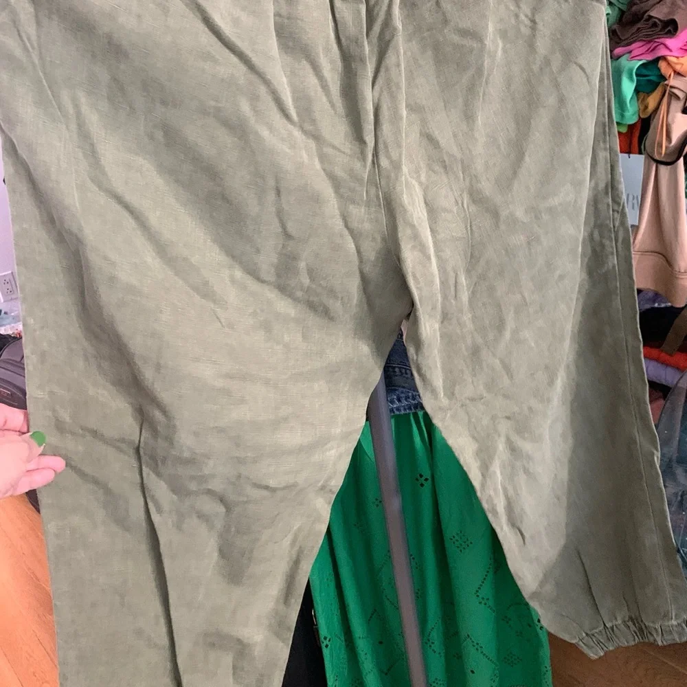 Light Olive Drawstring Linen-Blend Joggers